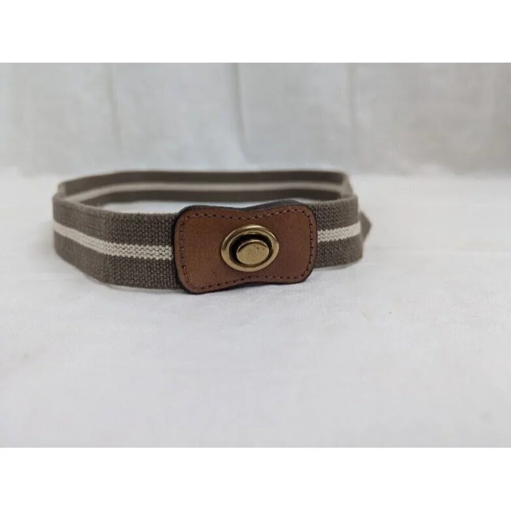 Vintage leather & elastic belt size small, gold detail tan & cream 32
